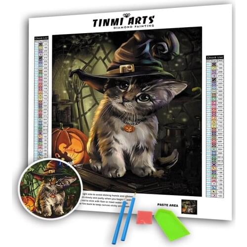 5D DIY Poured Glue Diamond Painting Kits Scalloped Edge Full Drill Wear Hat Cat Mosaic Pumpkin Art Canvas Embroidery Decoration