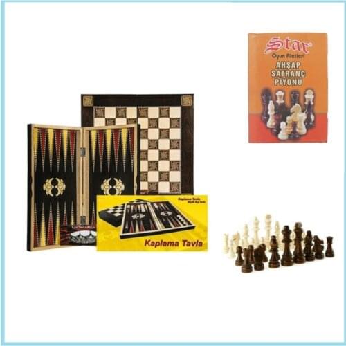 3 play Together Plated Chess Backgammon Checkers Game Set Varnished Chessman Included