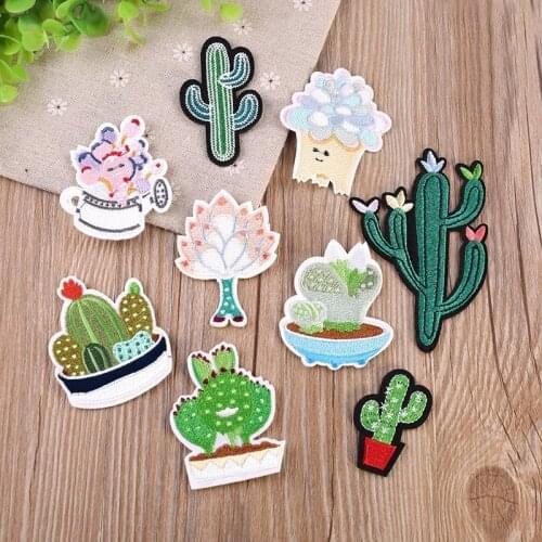 PGY 1PCS Cartoon Cactus series Embroidery Patches for Clothing Iron on Kids Clothes Appliques Badge Stripes shoes Sticker