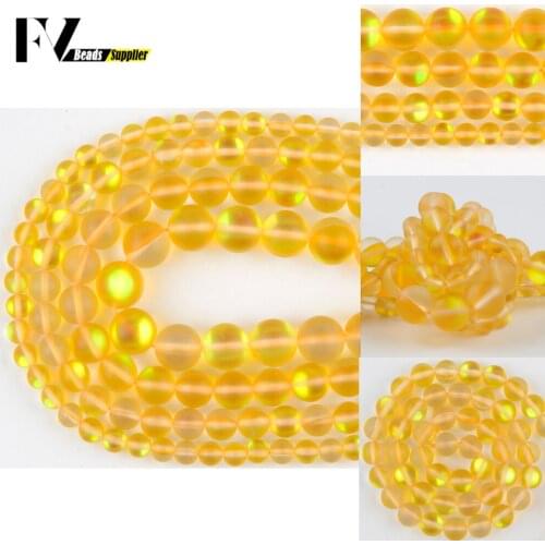 Natural Dull Polished Yellow Austrian Crystal Beads Round Matte MoonStone Beads For Jewelry Making Diy Bracelet 6 8 10 12mm 15
