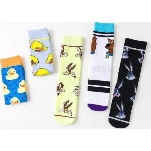 European and American mens socks cartoon mouse duckling rabbit mid-tube sports socks men and women couple socks