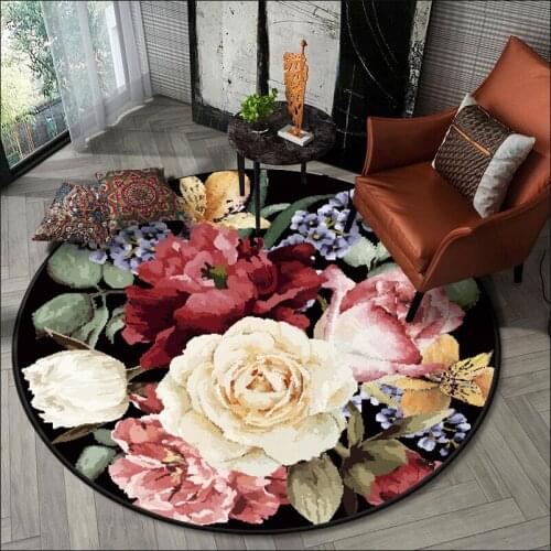 Chinese style Latest Fashion Luxury European Style Retro Color 3d Big Flower Living Room Bedroom Round Floor Mat Carpet