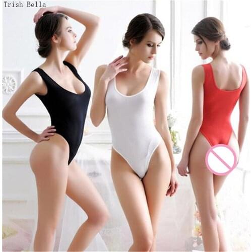 Ice silk Solid color Vest Bikini Tight Siamese sexy lingerie erotic babydoll bodystocking catsuit sexy bodysuit