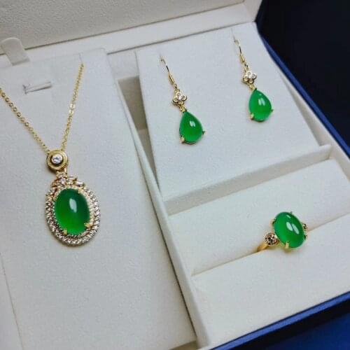 Natural ice type chrysoprase inlaid pendant necklace, ring and earrings