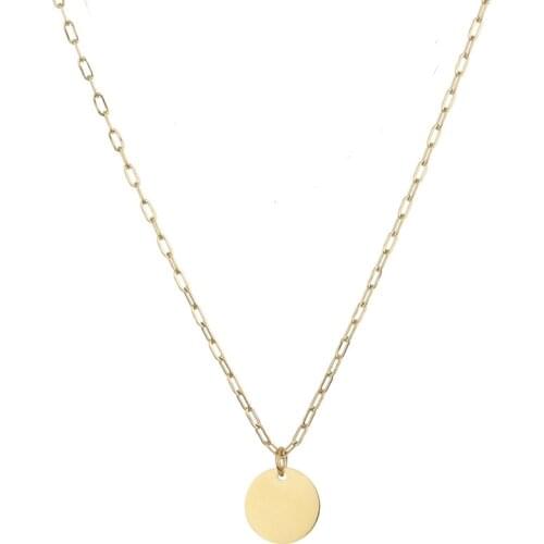 Paper Clip Necklace Large Round Glossy Pendant Choker 316L Stainless Steel Accessories Collarbone Chain Fashion Party