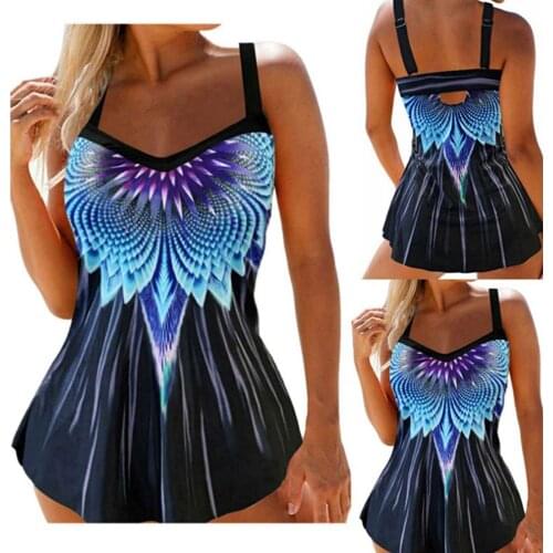 Meihuida Womens Sexy Two Piece Split Bikini Fashion Feather Printing Vest and Solid Color High Waist Trunks