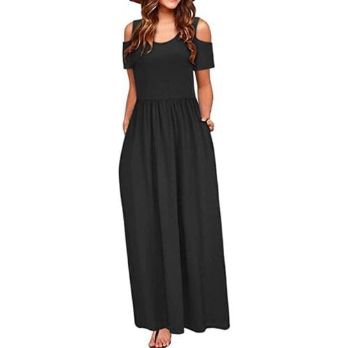 Round Collar summer dress Cold Shoulder Oversized dresses Elegant Maxi Long Dress Pocket Dress TemperamentHarajuku Vestidos