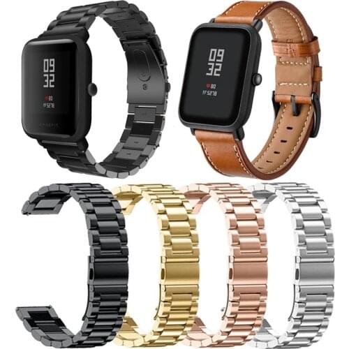 20mm Stainless Steel Straps For Xiaomi Huami Amazfit BipS Lite GTS GTS 2 2e Mini GTR 42mm Leather Bracelet Strap For Amazfit Pop