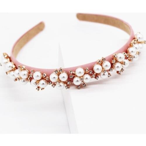 Luxury Pink Gold Pearl Bridal Crowns Handmade Tiara Bride Headband Crystal Wedding Diadem Queen Crown Wedding Hair Accessories