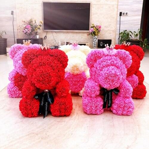 Rose Teddy Bear Fake Decorative Dried Artificial Flower for Women Valentine Wedding Birthday Christmas Gift Home Decoration