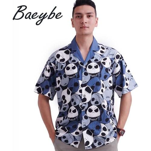 2021 Chemise Homme Manche Skull Print Shirts Oversize Casual Hawaii Shirt Unisex Couple Short Sleeve Beach Wear Man Top Clothes
