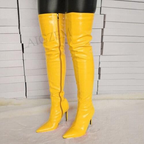 SEIIHEM SEXY Women Over Knee High Boots Black Zip Stiletto Heels Thigh High Boots Ladies Party Shoes Woman Large Size 43 44 47