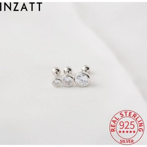INZATT 1 Pcs Real 925 Sterling Silver Zircon Round Bead Stud 14K Gold Earrings For Women Hiphop Fine Jewelry Drop Shipping