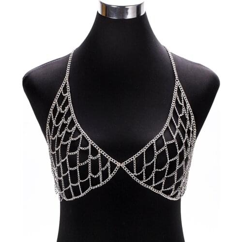 Sexy Bikini Chainmail Tops Harness Bra Body Chest Chain Gold Color Body Jewelry Boho Necklace Girls