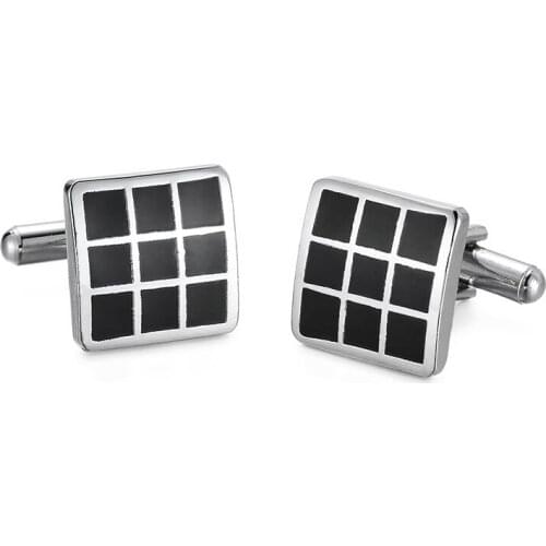 Stylish Black Plaid Shirt Cufflinks French groom wedding clothing accessories, 1 pairs of free delivery