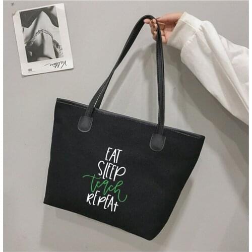 Eat Sleep Teach Repeat Gift for Teacher Canvas Tote Bag Shoulder Book Bag Beach Bag School Bag Work Bag