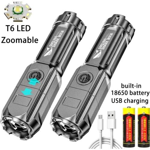 USB Led Flashlight Super Bright Zoomable USB Rechargeable T6 Tactical Torch for Camping Hiking Fishing Outdoor Hunting