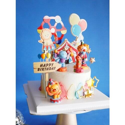 Cake Topper Childrens Baking Cake Decoration Circus Cartoon Elephant Lion Birthday Ornaments Birthday Party Decoration Supplies