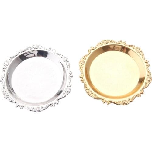 Silver Golden Iron Tray Glossy Plate for Decoration Ornaments Buffet Fruit Cake Party Supplies Dessert Sundries Storage Plates