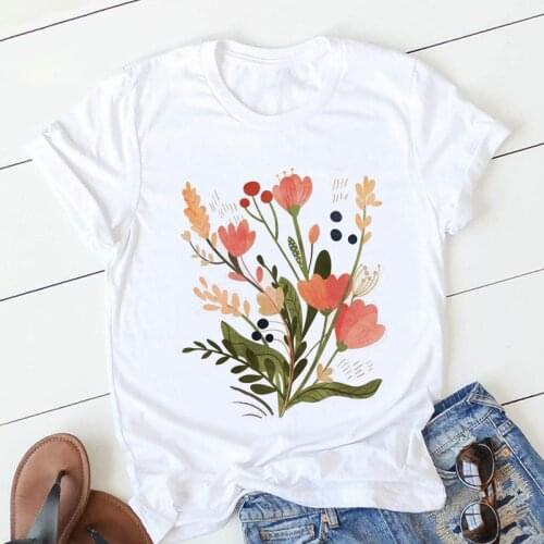 Women Flower Floral Graphic Fashion summer Short sleeve 90s Casual Cute Vintage Ladies Tee Tops Clothing Female T Shirt clothing