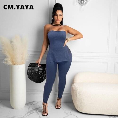CM.YAYA Women Sets Solid Sleeveless Spaghetti Strap Long Tops Sheath Elastic Full Length Pencil Pants 2 Piece Set Office Lady
