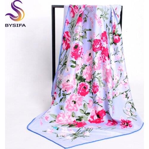 [BYSIFA] Blue Pink Ladies Twill Silk Scarf Fashion Brand Female Large Square Scarves Muslim Headband Scarf Spring Autumn Szaliki