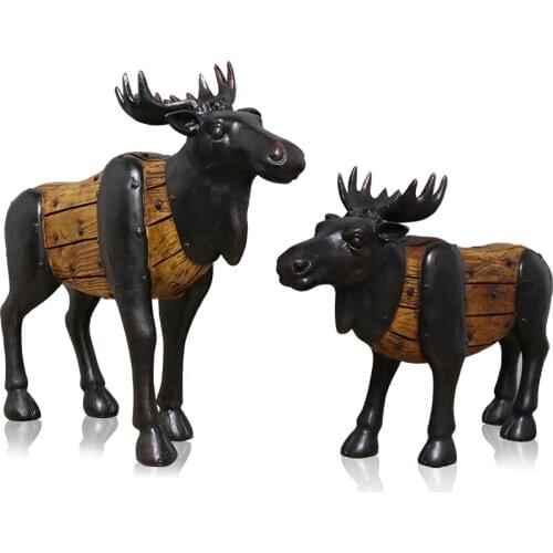 2PCS/SET EUROPEAN STYLE RETRO GENERAL DEER STATUE ANIMALS ART SCULPTURE RESIN CRAFTS HOME OFFICE DECORATION ORNAMENTS R2706