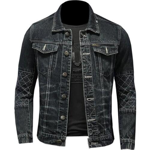 2021 Fashion Mens Denim Jacket Vintage Men Biker Motorcycle Jackets Slim Fit Distressed Embroidery Casual Jeans Coat