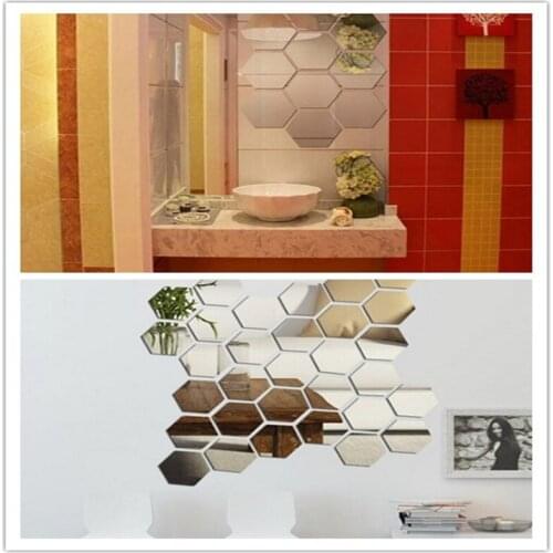 3D 12Pcs Hexagon Acrylic Mirror Wall Stickers DIY Art Wall Decor Stickers Home Decor Living Room Mirrored Decorative Sticker