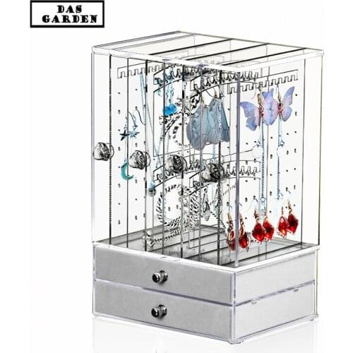 4Doors Jewelry Storage Box Organizer Display Earring Storage Box Necklace Chain Ring Hanger Holder Rack Drawers For Storage