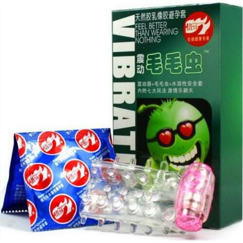 4pcs Caterpillar Condom With Vibration Orgasm Delay Ejaculation Latex Rubber Sex Toy Product For Men Women Adult