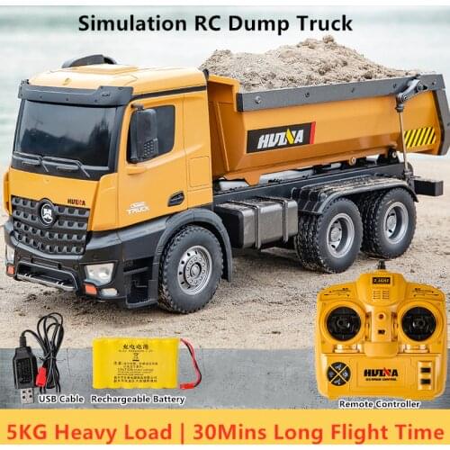 5KG Heavy Load RC Dump Truck Six Wheel 4WD Automati Unload Lift Bucket Hydraulic Boom LED Lights 30Mins Flight Time RC Truck Toy