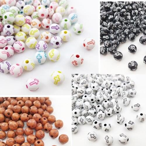 50pcs/8mm Acrylic cross Round Beads Loose Spacer Bead Handmade DIY Jewelry Making Bracelet Necklace Accessories