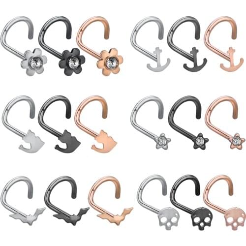 AOEDEJ 20G Nose Studs Surgical Steel Nostril Studs Screws Stainless Steel Nose Ring Body Piercing Skull Nose Studs