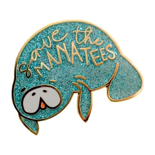 Save the manatees enamel pin endangered species manatee brooches sea animal jewelry cute pins glitter sea cows lovers gift