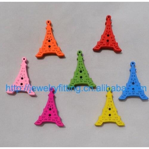 DIY Fashion Jewelry Accessory,31MM Cartoon Wooden Pendant With Button Hole,Mix Color Printed Cartoon Tower