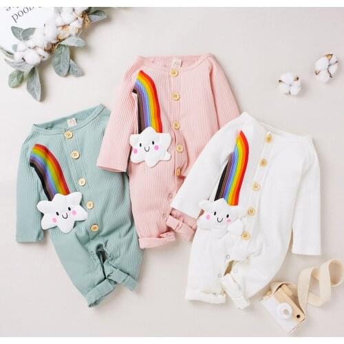 0-18M Children´s Romper, Baby Girls Boys Rainbow Cloud Suit Round Neck Long Sleeve One-piece Garment Jumpsuit