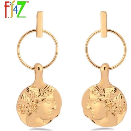 F,J4Z Brand Earrings Fashionable Hot Women Face Golden Drop Earrings For Women Females Luxury Party Jewelry Accessories