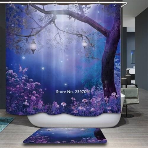 Dream Scenery Background Fairy Tale Forest Oil Painting Shower Curtain Bathroom Partition Waterproof and Mildew Proof Belt Hook