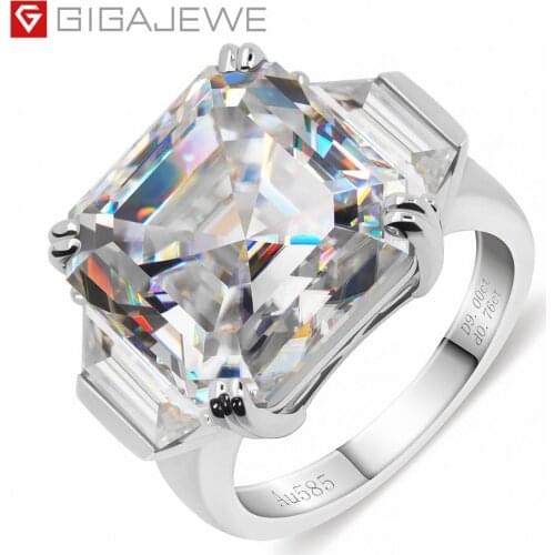 GIGAJEWE Total 9.76ct 12.0mm Moissanite D VVS1 Asscher Cut Customized 14K White Gold Ring Jewelry Woman Girlfriend Gift
