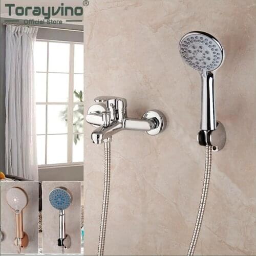 Torayvino Chrome Polished Bathroom Bathtub Shower Faucet Set Wall Mounted With Hand Shower Hot And Cold Mixer Water Tap Kit