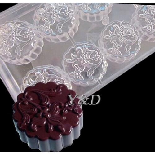 Round With Flower Shape Thicken Hard Plastic PC Polycarbonate Chocolate Moulds Candy Moon Cake Mold