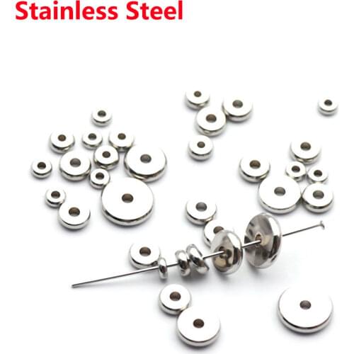 50pcs/lot 4/5/6/8/10mm Stainless Steel Round Flat Spacer Beads Fit Bracelet Necklace Spacer Beads DIY Jewelry Making Findings