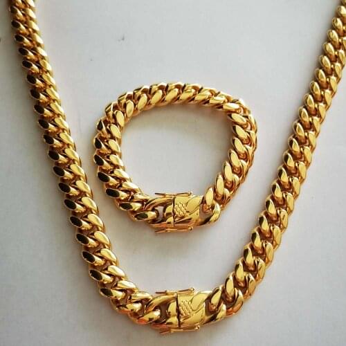 News Arrival Stainless Steel Curb Cuban Chain Necklace Bracelet Boys Mens Miami Chain Dragon Clasp Link jewelry Sets