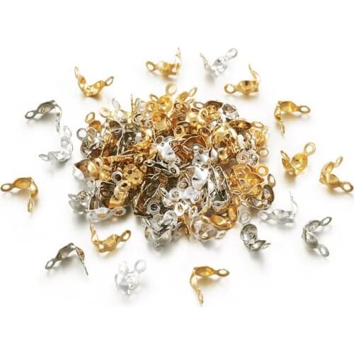 Brass Bead Tips Calottes End Clamshell Knot Cover Crimps Beads Tips Fit Ball Chain Connector Jewelry Making Findings Accessories
