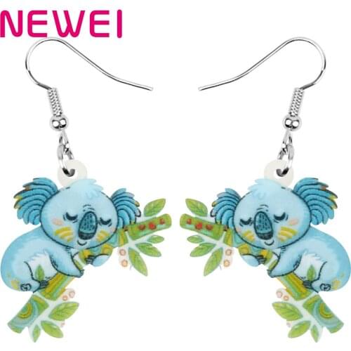 Newei Acrylic Sleeping Cute Australia Koala Earrings Bamboo Animal Dangle Drop Jewelry For Women Teen Kids Funny Gift Decoration