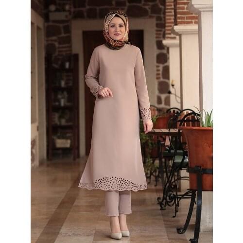 Muslim Set Islamic Women Clothing New Season Laser Cut Crepe Fabric Tunic Trousers Made in Turkey High Quality Hijab Dubai