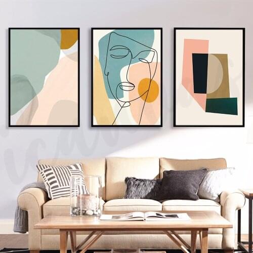 Simple Line Draw and Abstract Geometry Shape Wall Art PosterCanvas Prints Minimalist Canvas Prints for Living Room Decor