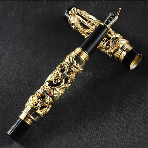 Jinhao Collection Dragon Phoenix Vintage Fountain Pen Metal Carving Embossing Heavy Pen Golden & Black For Office School