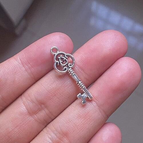 30pcs Small Key Charms Pendants Tibetan Silver , DIY Handmade Necklace Earring Aesthetic Accessories Jewelry Making Supplies